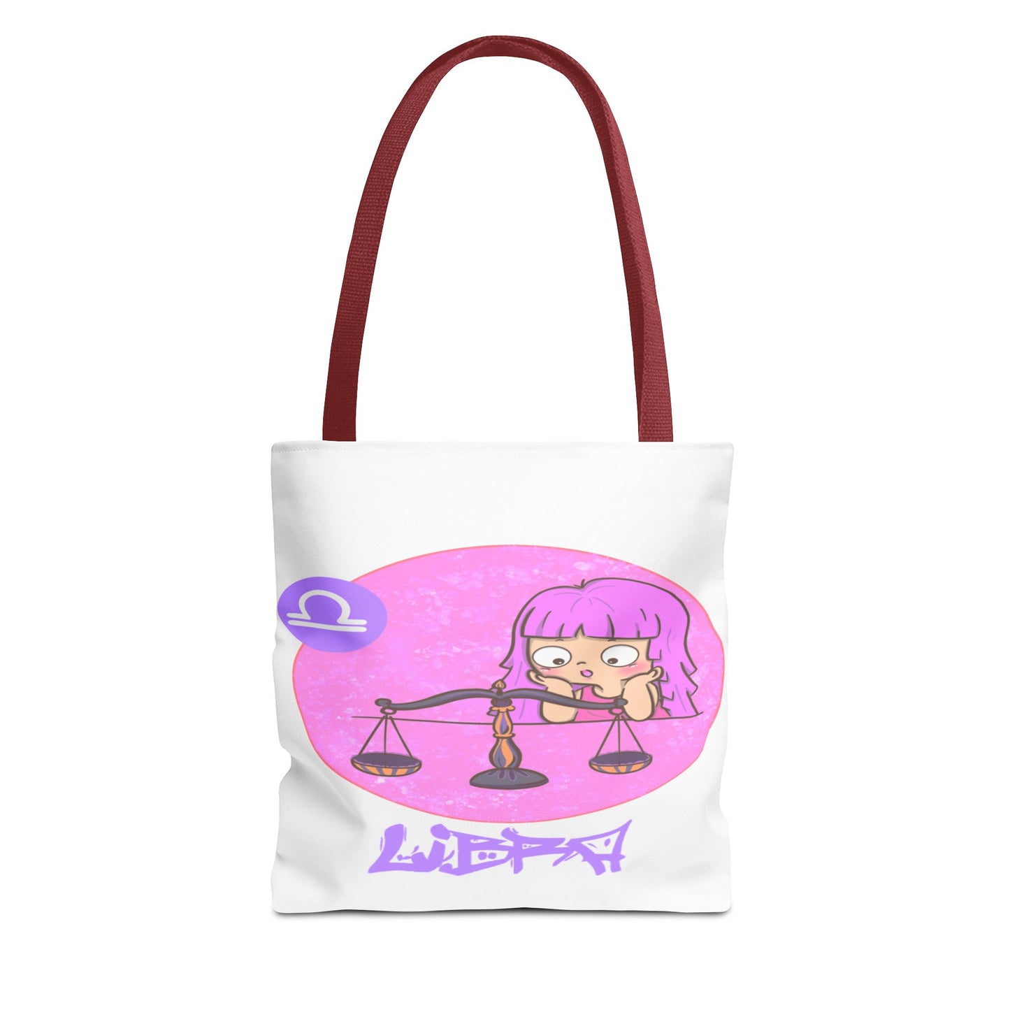 Libra Chibi Girl & Scales White Tote Bag, 3 Sizes