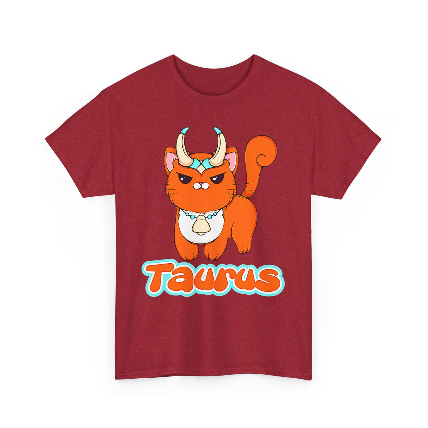 Taurus Anime Cat, Unisex Heavy Cotton Tee