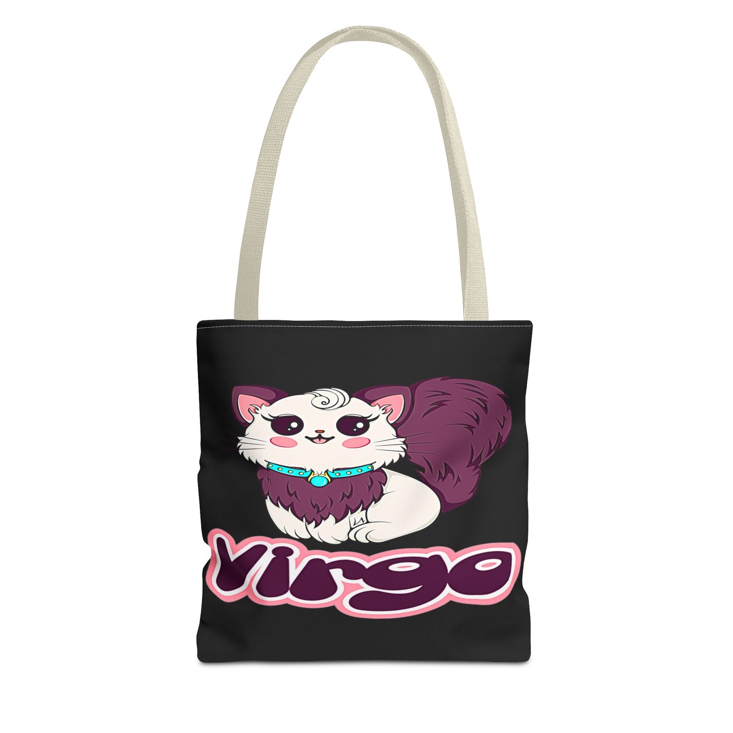 Virgo Anime Cat Black Tote Bag, 3 Sizes