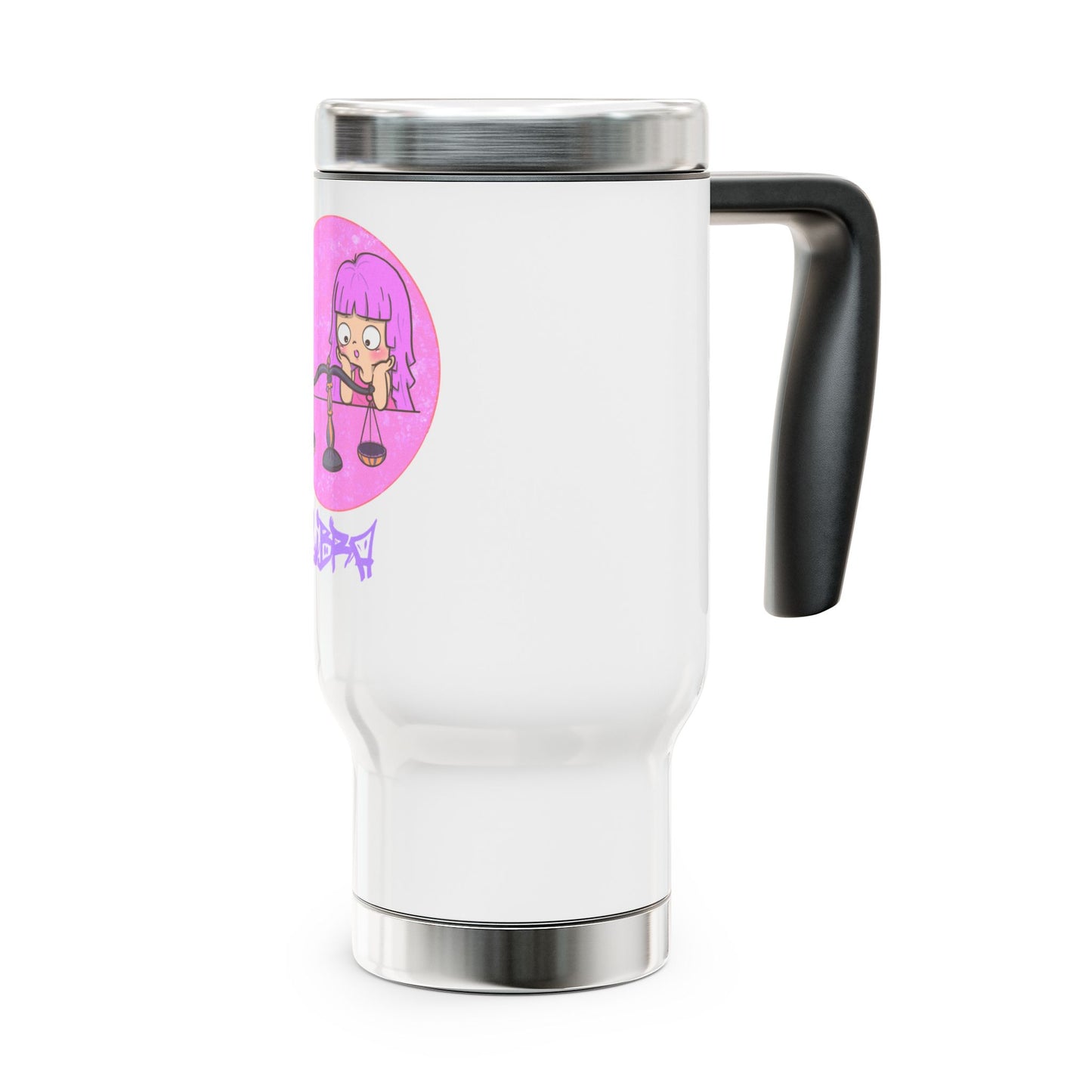 Libra Chibi Girl & Scales, Stainless Steel Travel Mug with Handle, 14 oz