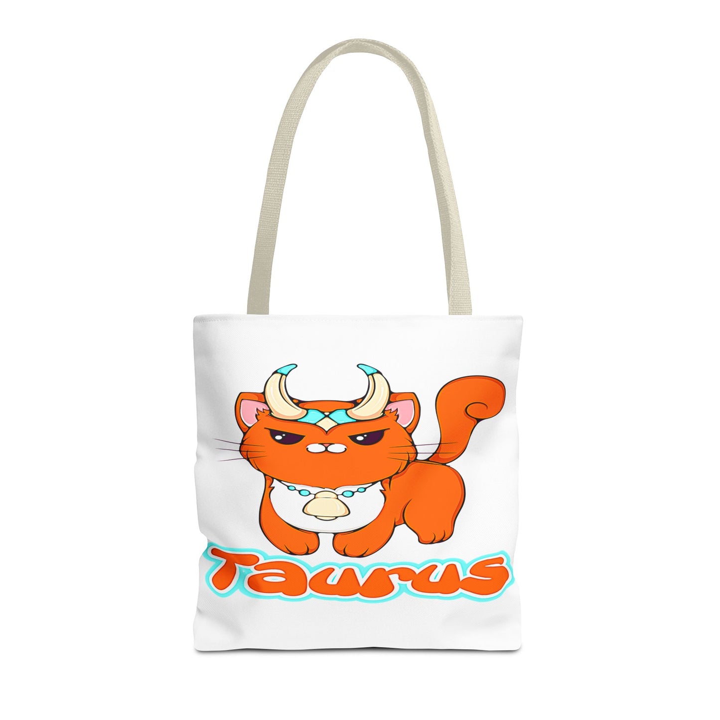 Taurus Anime Cat White Tote Bag, 3 Sizes