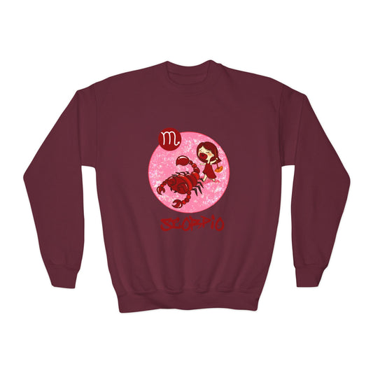 Scorpio Chibi Girl & Scorpion, Youth Crewneck Sweatshirt