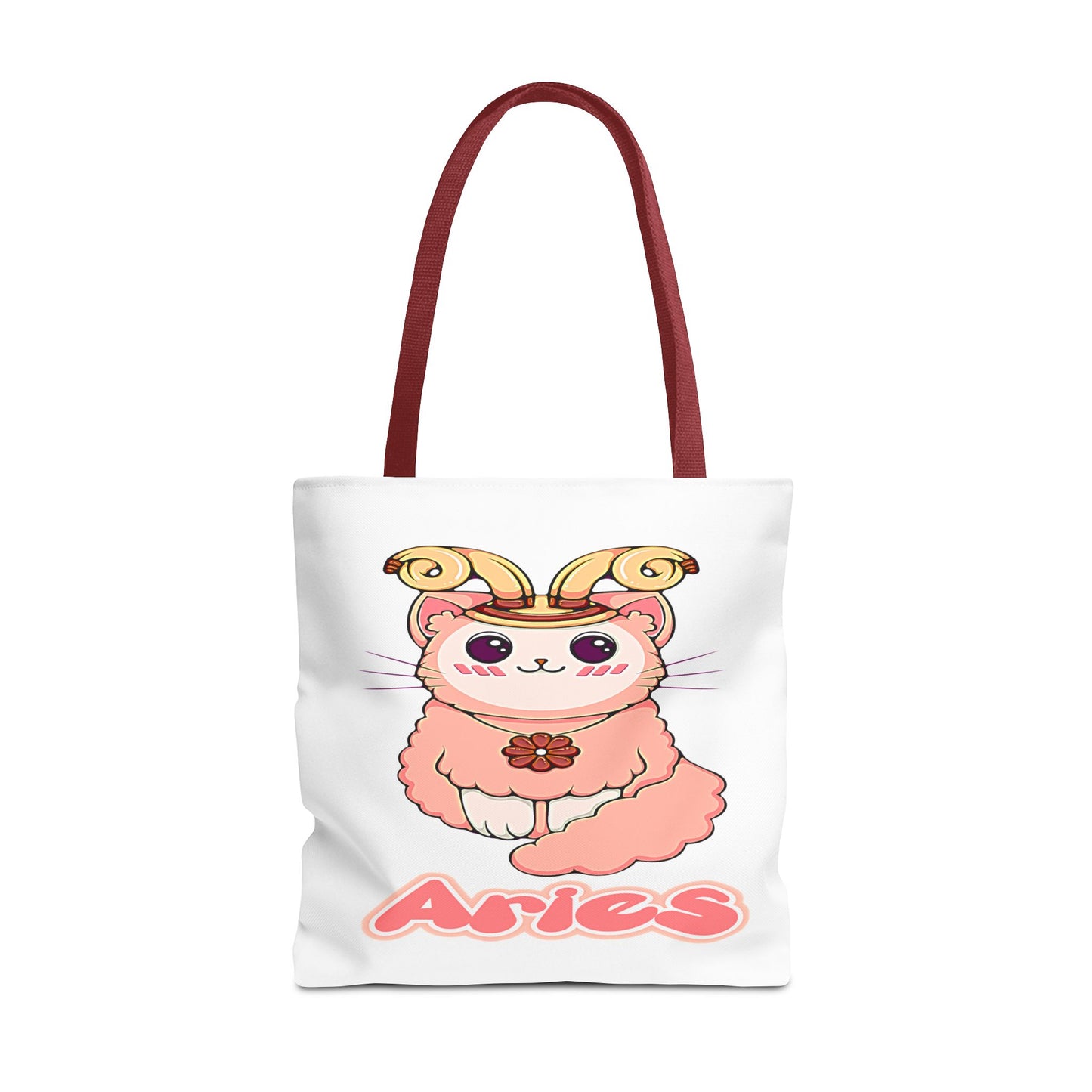 Aries Anime Cat White Tote Bag, 3 Sizes