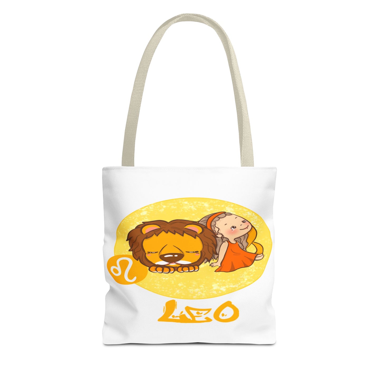 Leo Chibi Girl & Lion White Tote Bag, 3 Sizes