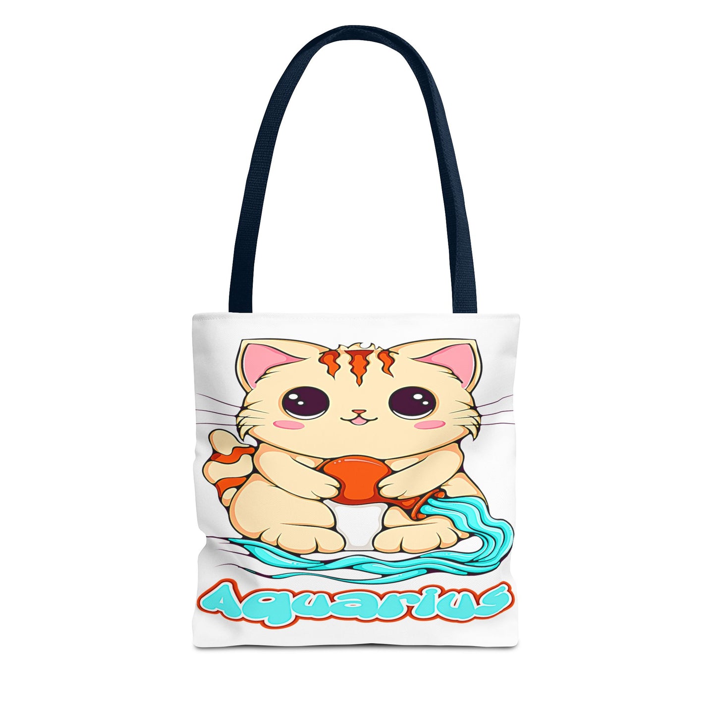 Aquarius Anime Cat White Tote Bag, 3 Sizes