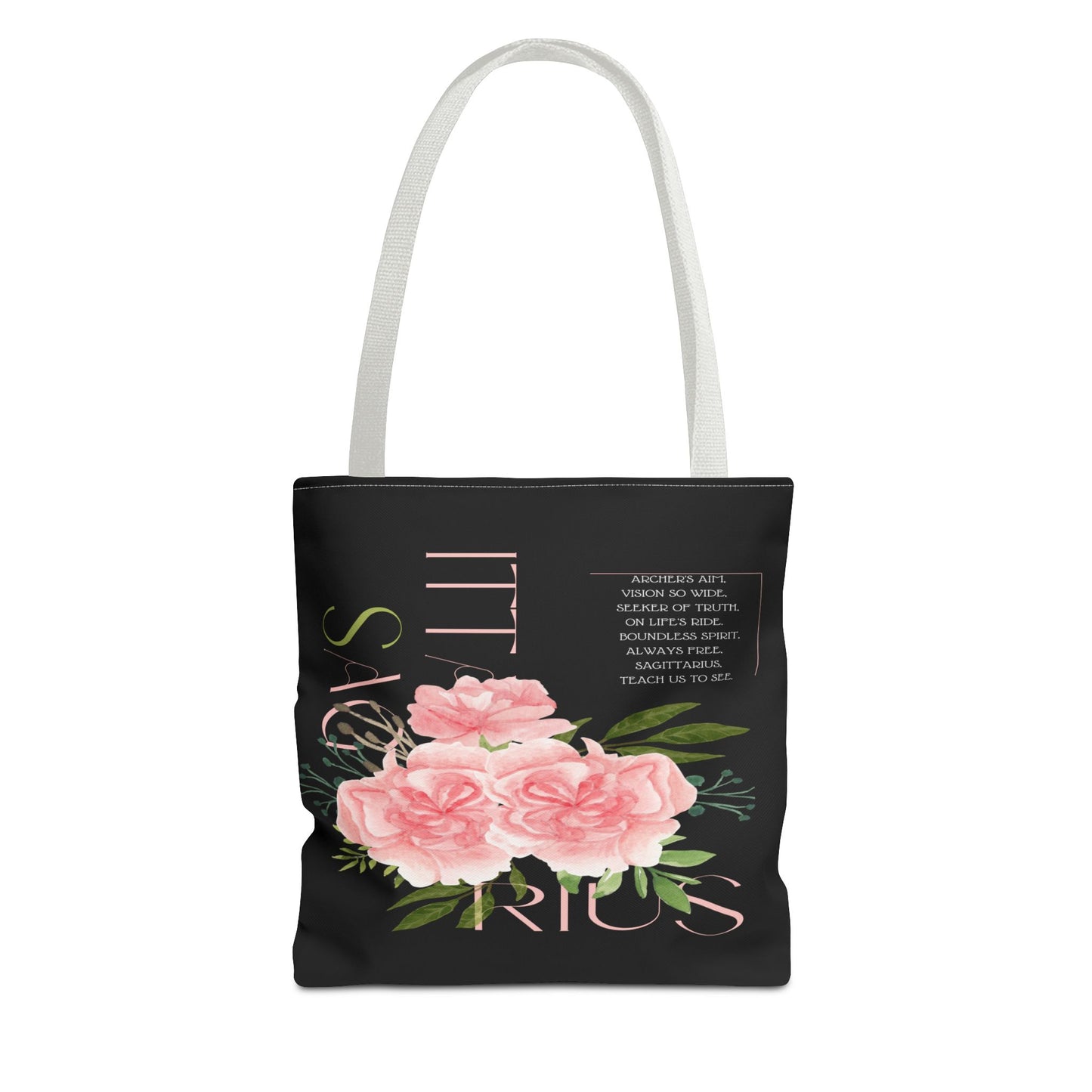 Sagittarius Pink Carnations Black Tote Bag, 3 Sizes