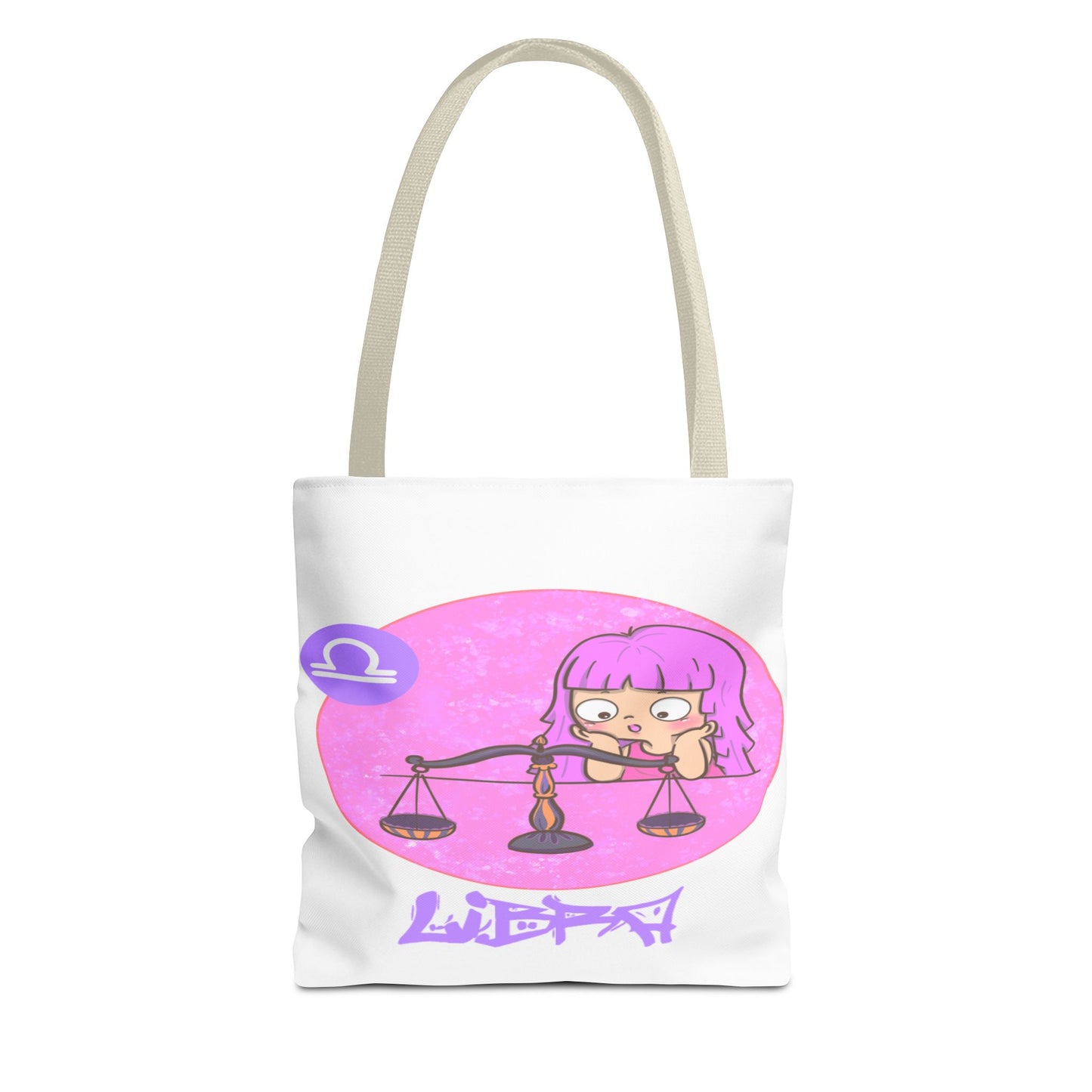 Libra Chibi Girl & Scales White Tote Bag, 3 Sizes