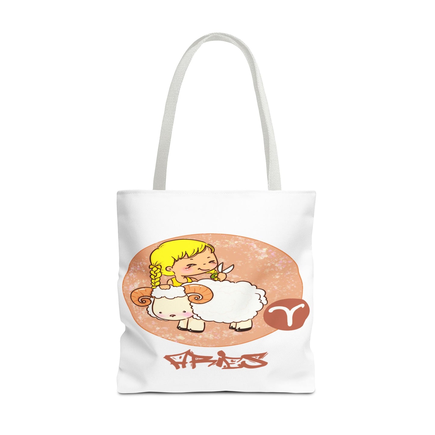 Aries Girl & Ram White Tote Bag, 3 Sizes