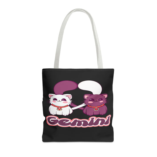 Gemini Anime Cats Black Tote Bag, 3 Sizes