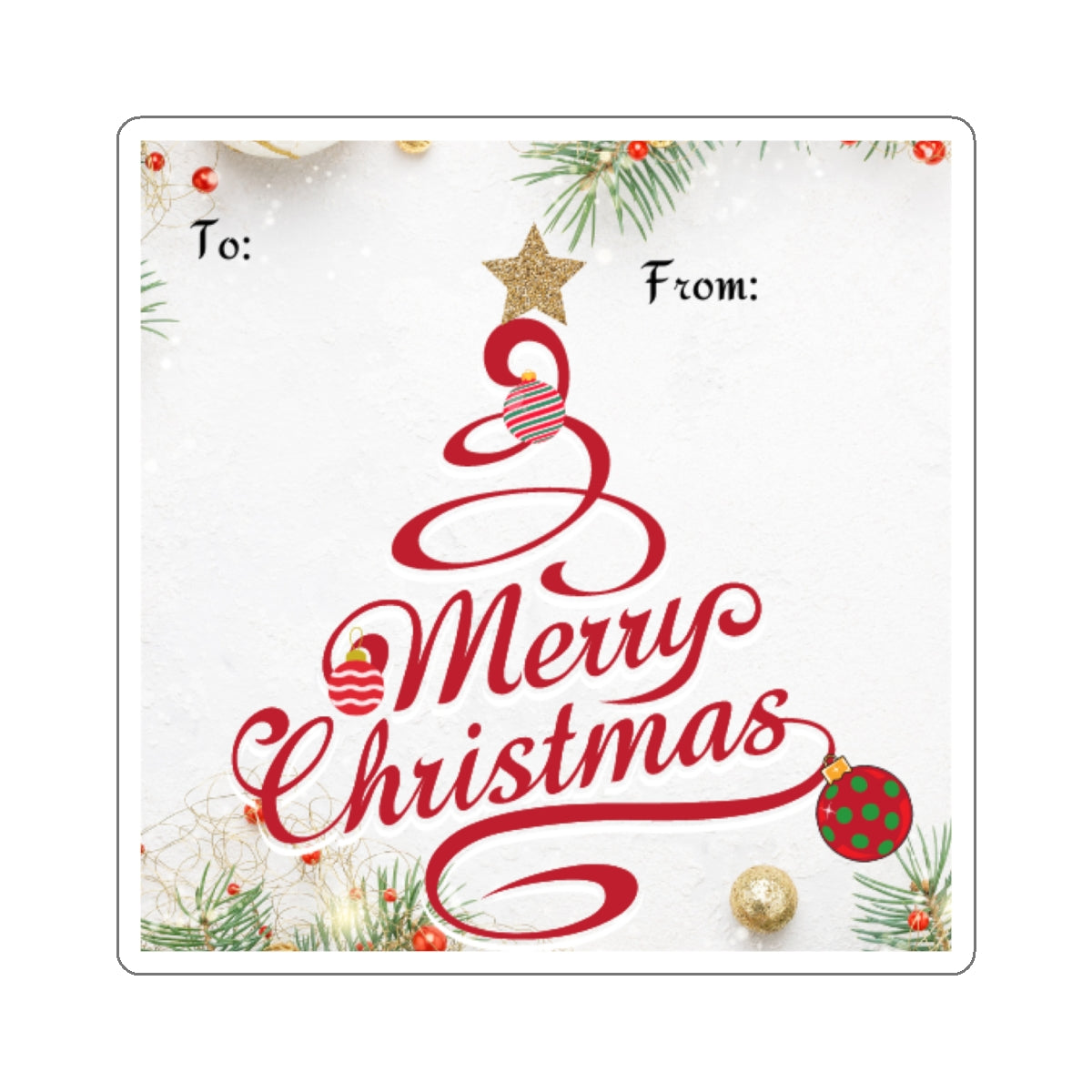 Red Merry Christmas Tree, Kiss Cut Gift Labels