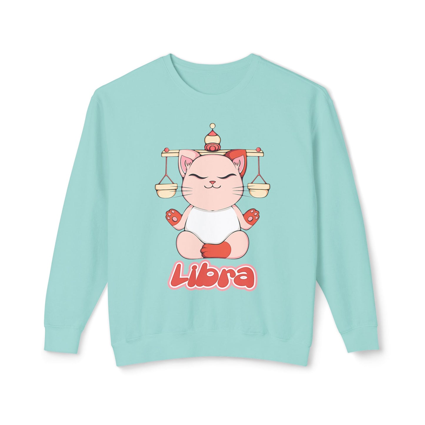 Libra Anime Cat, Unisex Lightweight Crewneck Sweatshirt