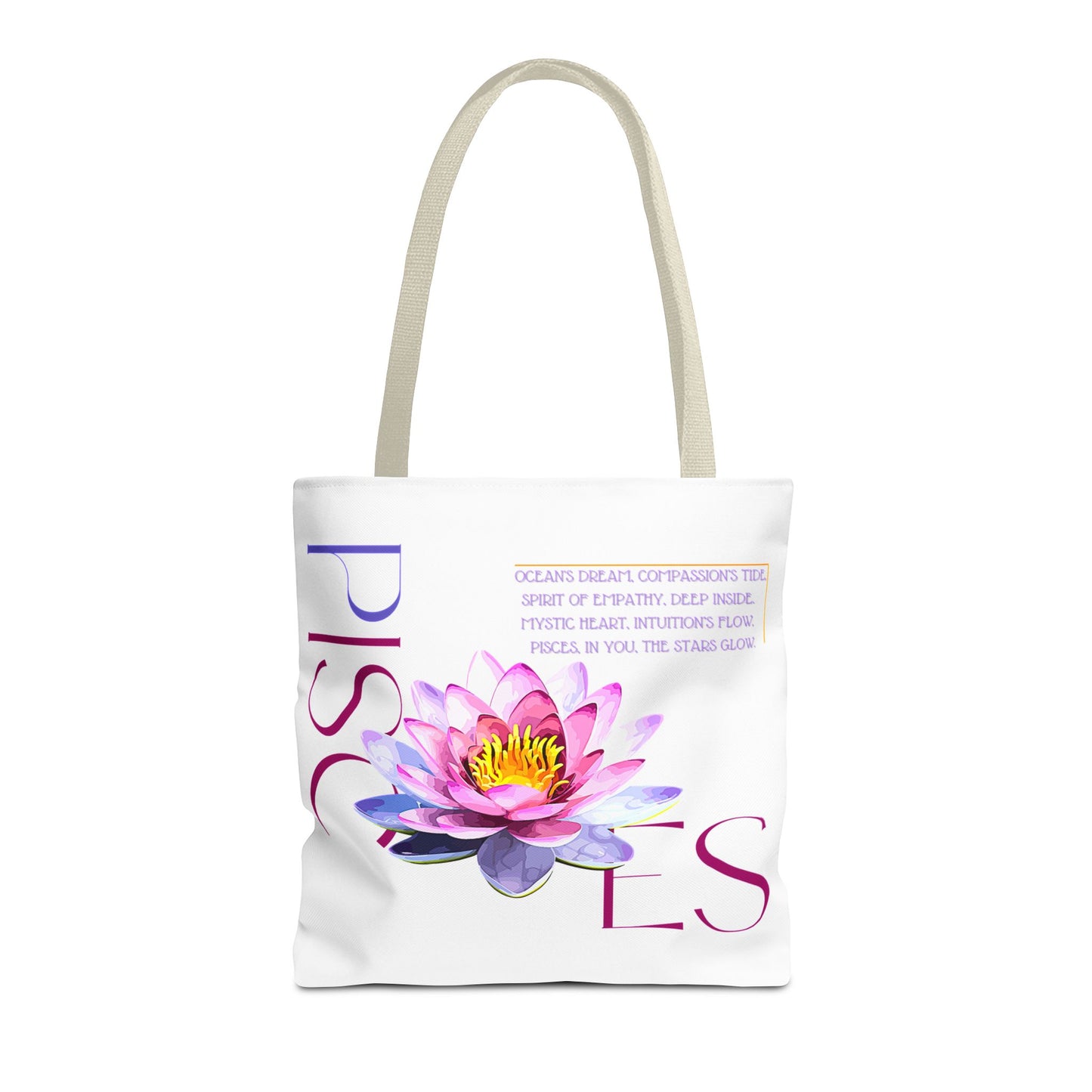 Pisces Lotus Flower White Tote Bag, 3 Sizes