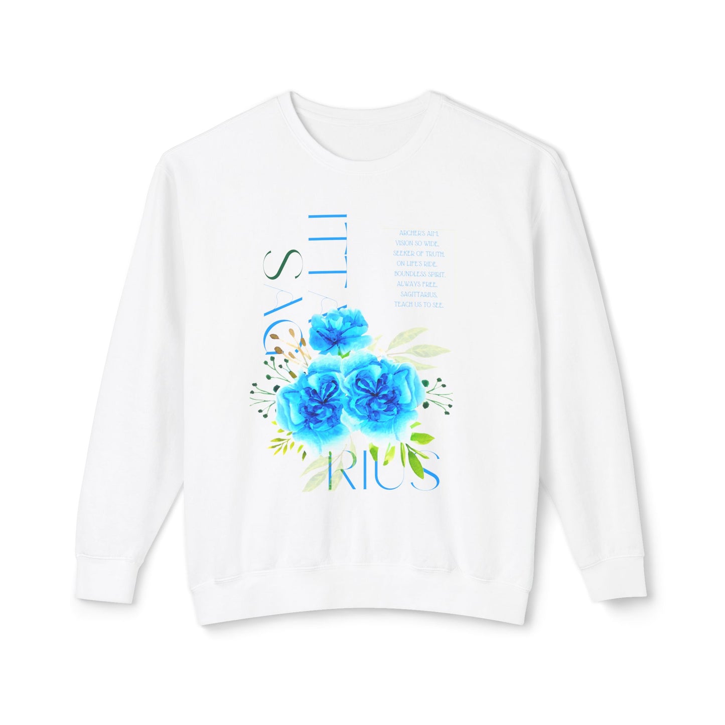 Sagittarius Blue Carnations, Unisex Lightweight Crewneck Sweatshirt