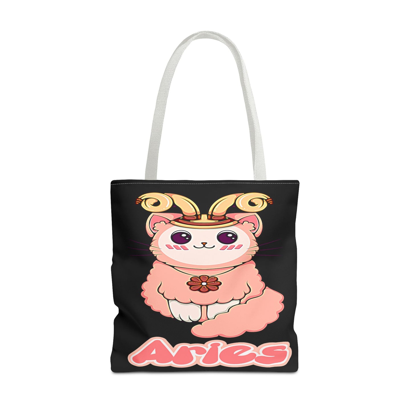 Aries Anime Cat Black Tote Bag, 3 Sizes