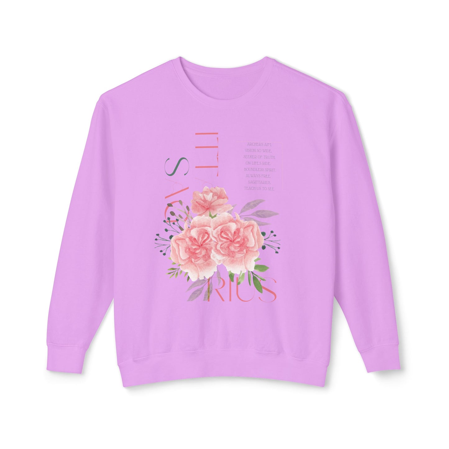 Sagittarius Pink Carnations, Unisex Lightweight Crewneck Sweatshirt