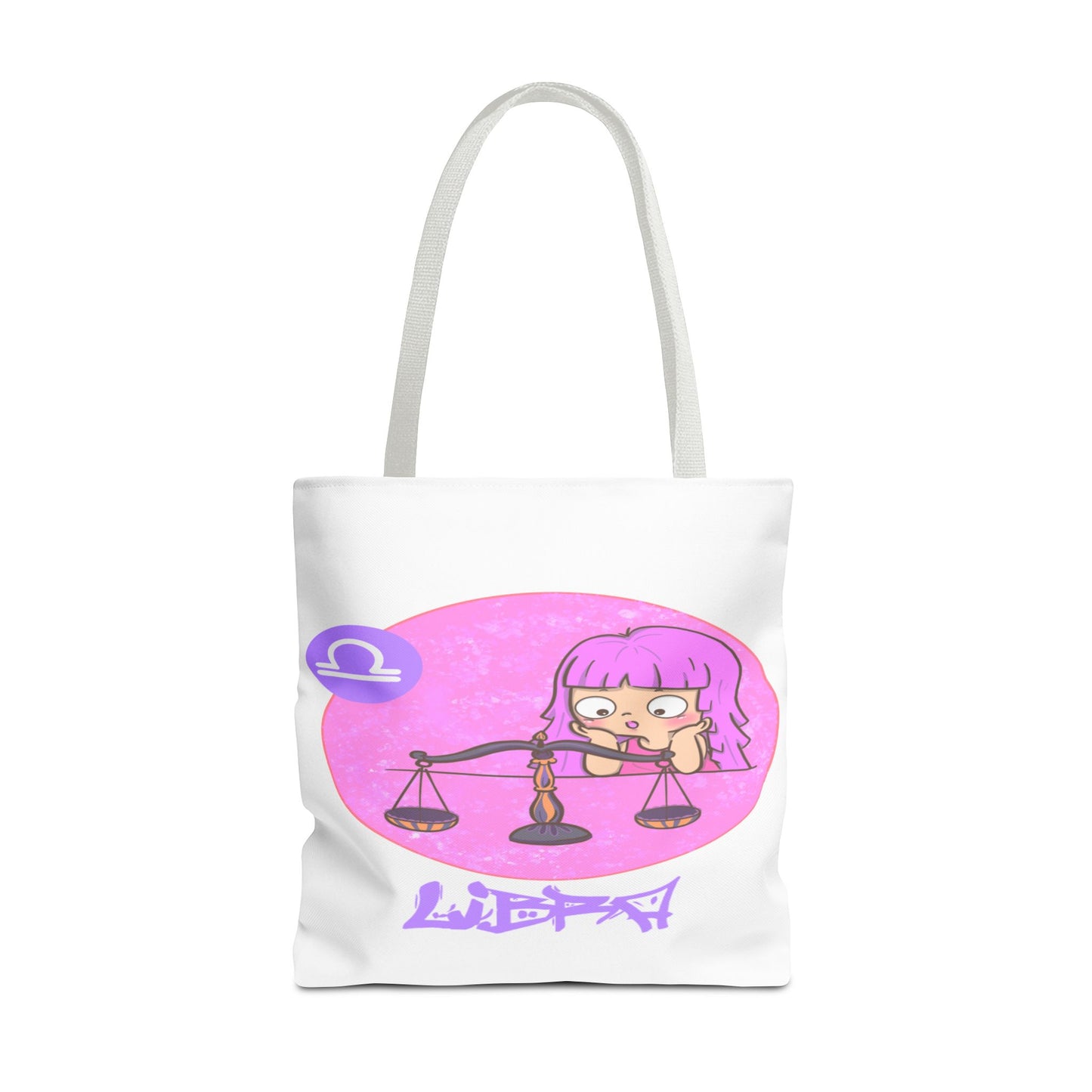 Libra Chibi Girl & Scales White Tote Bag, 3 Sizes