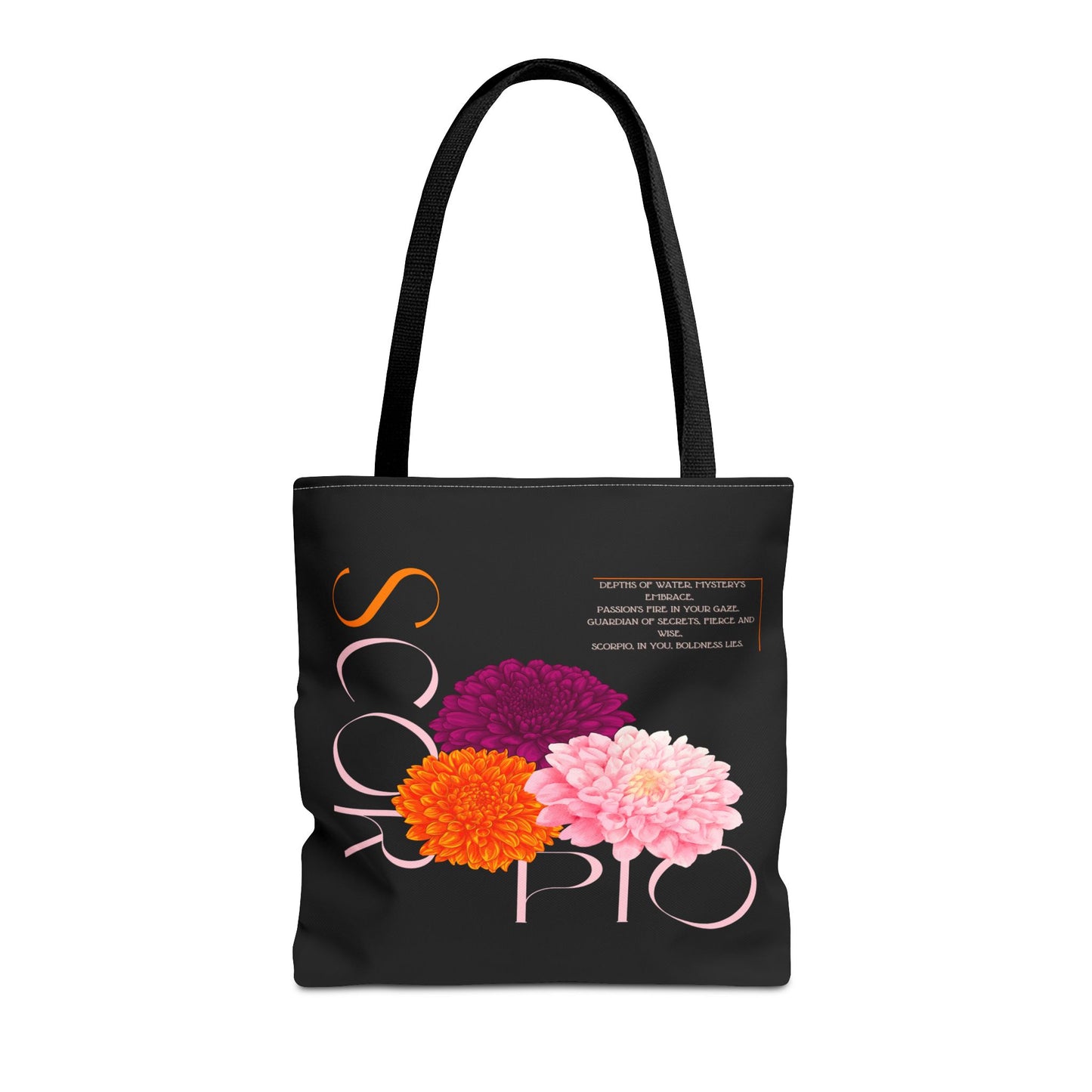 Scorpio Chrysanthemums Black Tote Bag, 3 Sizes