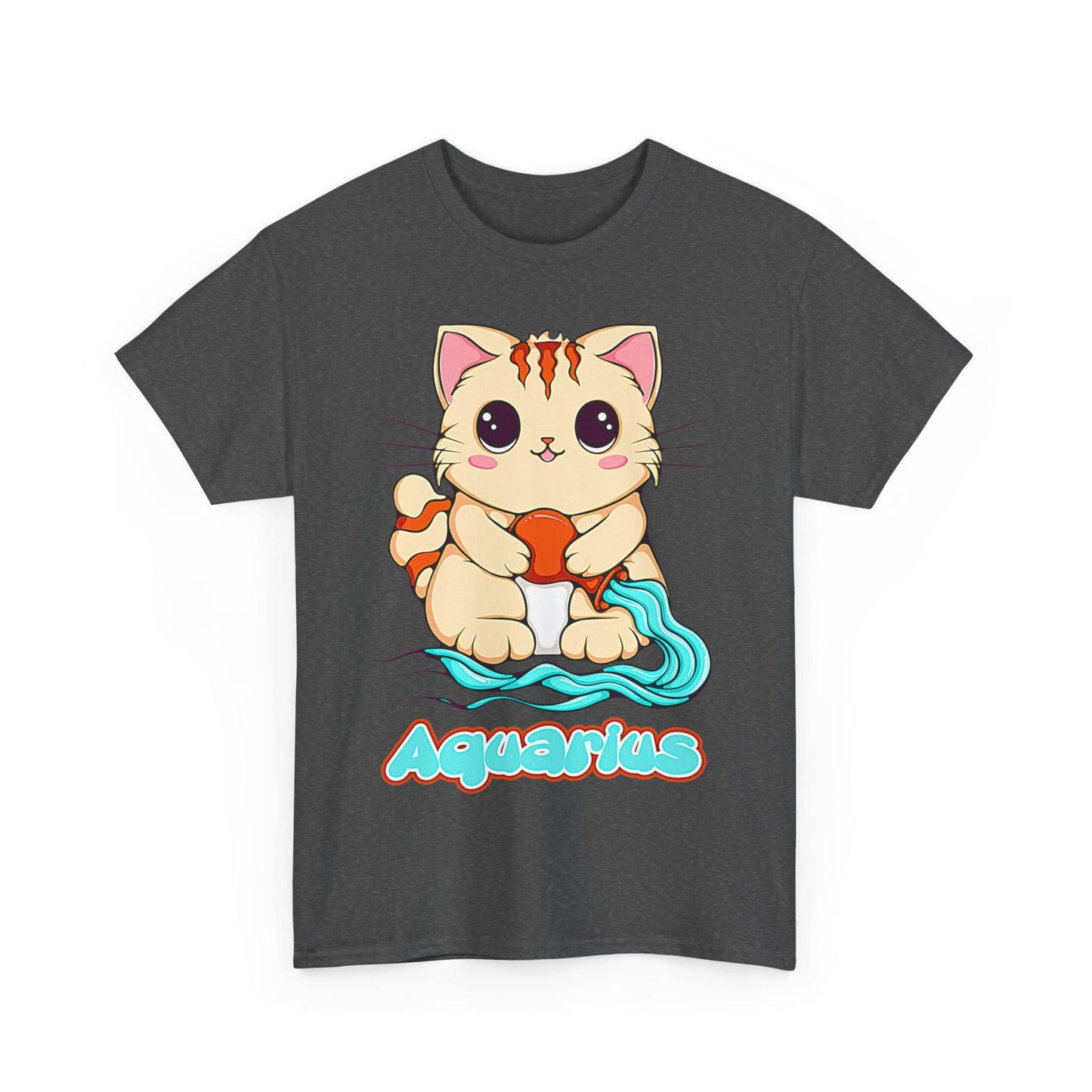 Aquarius Anime Cat, Unisex Heavy Cotton Tee