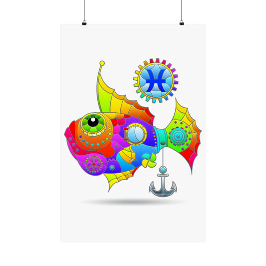 Pisces Rainbow Steampunk, Matte Vertical Poster