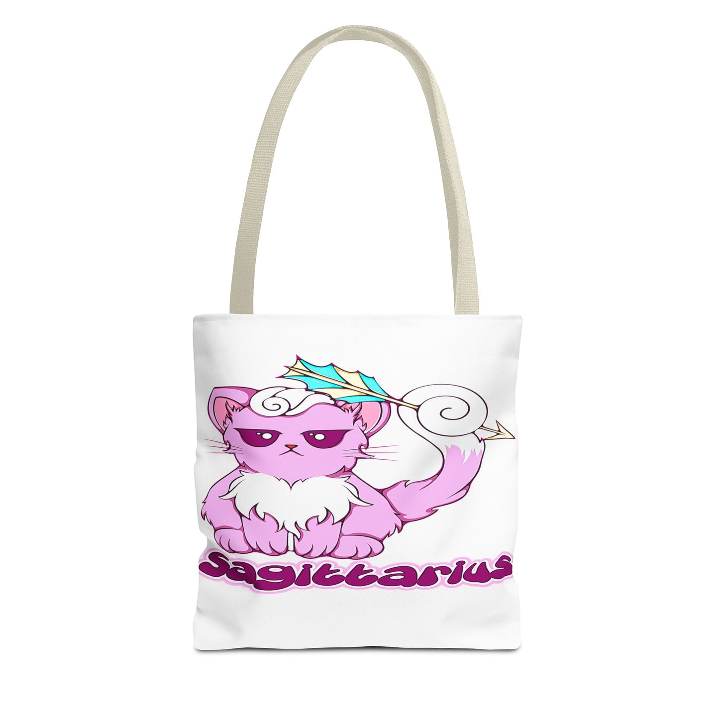 Sagittarius Anime Cat White Tote Bag, 3 Sizes