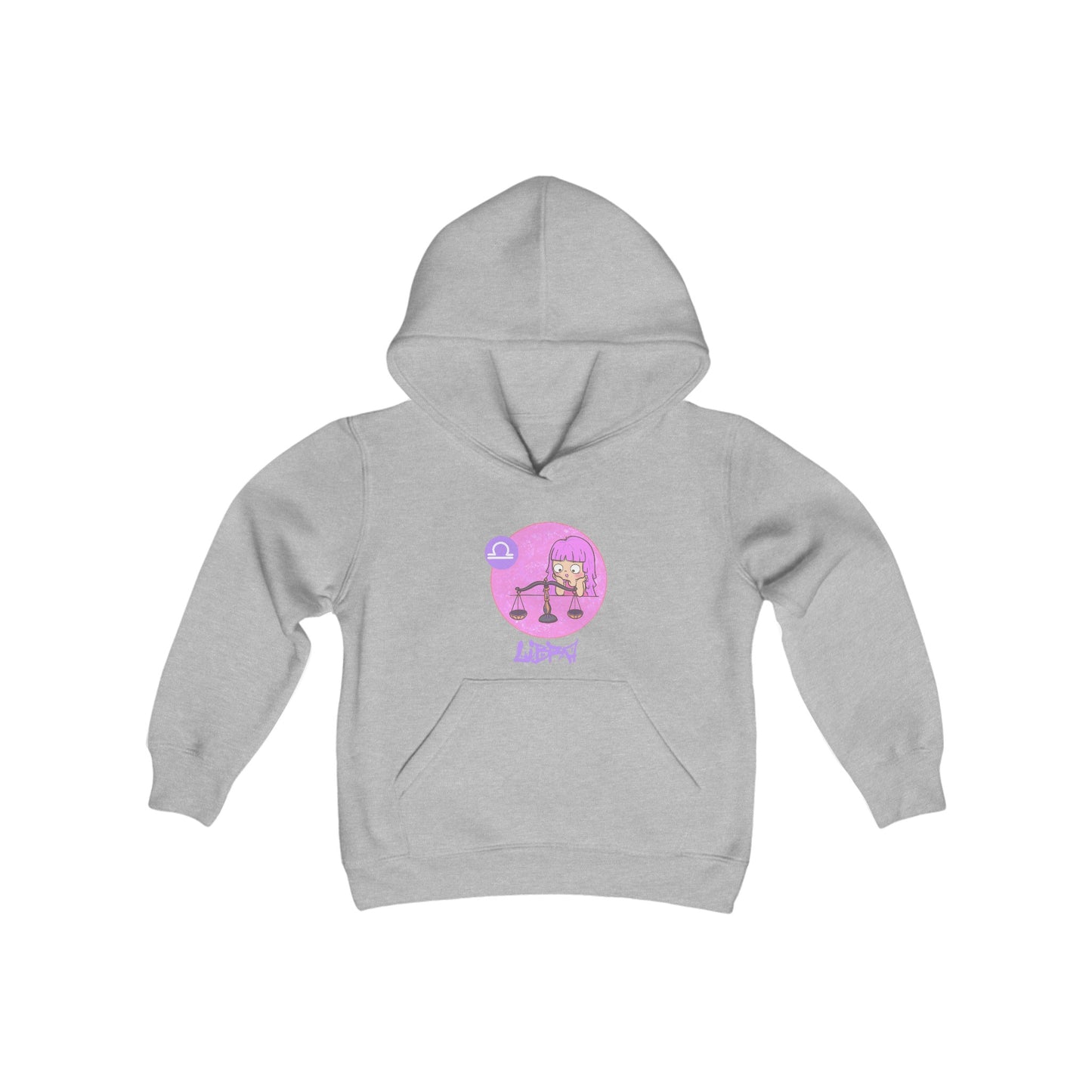 Libra Chibi Girl & Scales, Youth Heavy Blend Hooded Sweatshirt