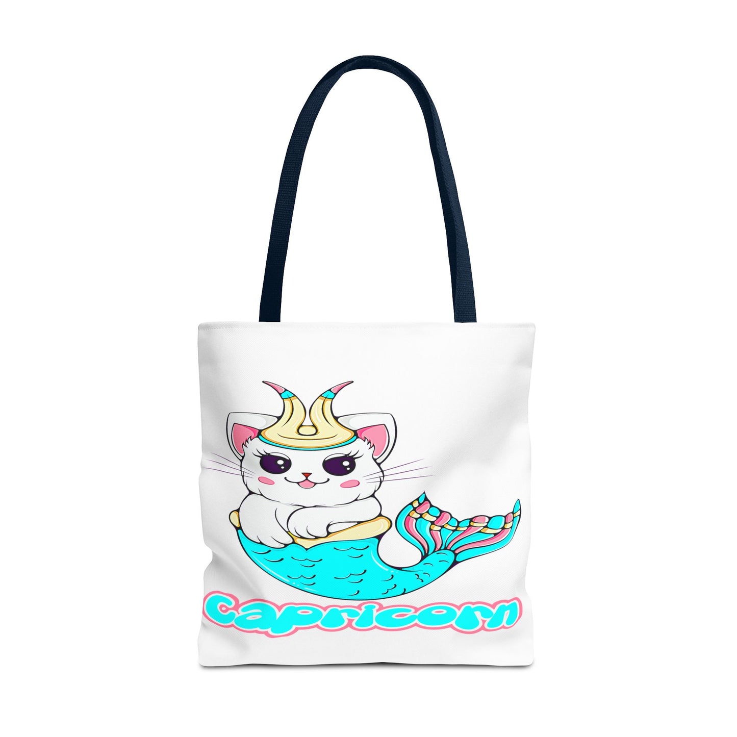 Capricorn Anime Cat White Tote Bag, 3 Sizes