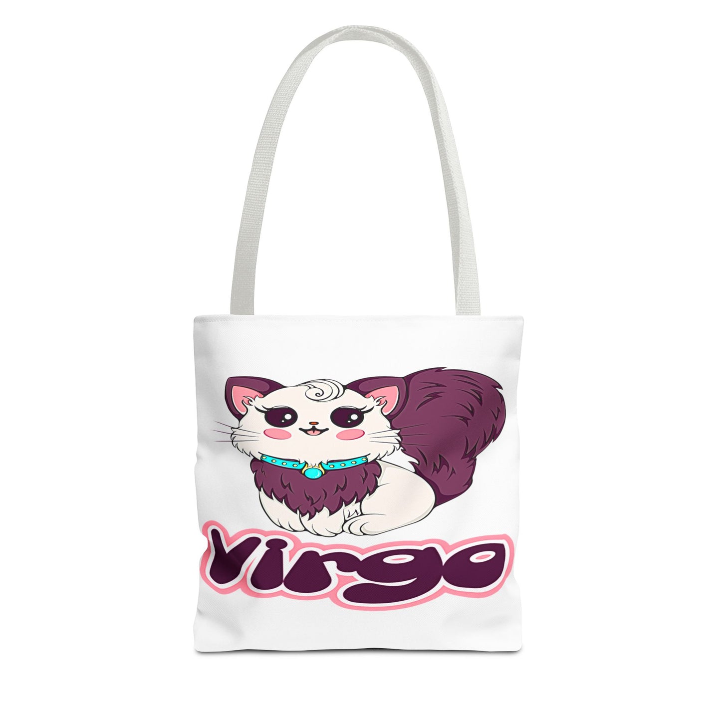 Virgo Anime Cat White Tote Bag, 3 Sizes