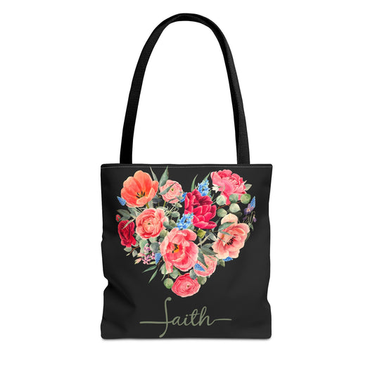 Faith Garden Tote Bage (Black), 3 Sizes