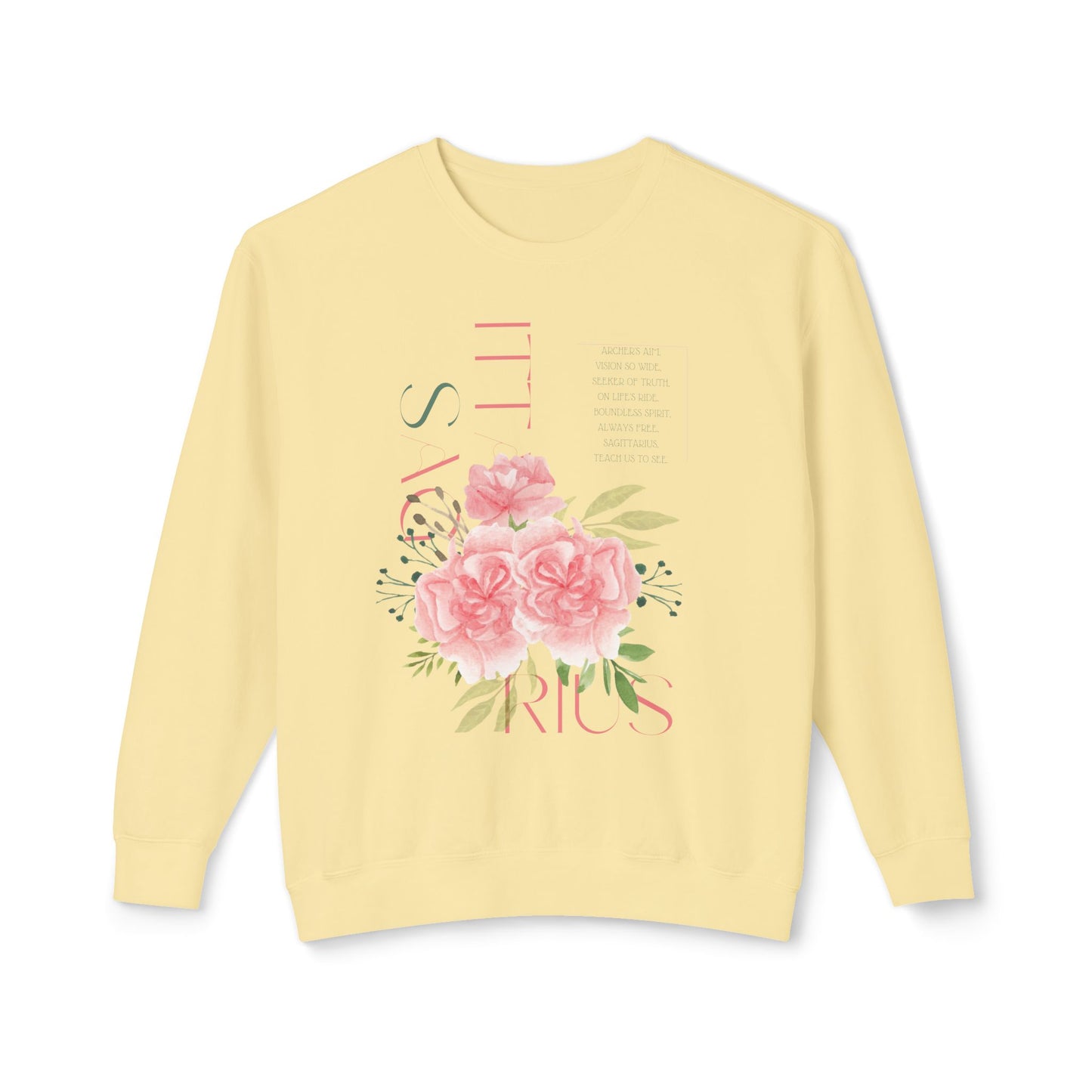 Sagittarius Pink Carnations, Unisex Lightweight Crewneck Sweatshirt