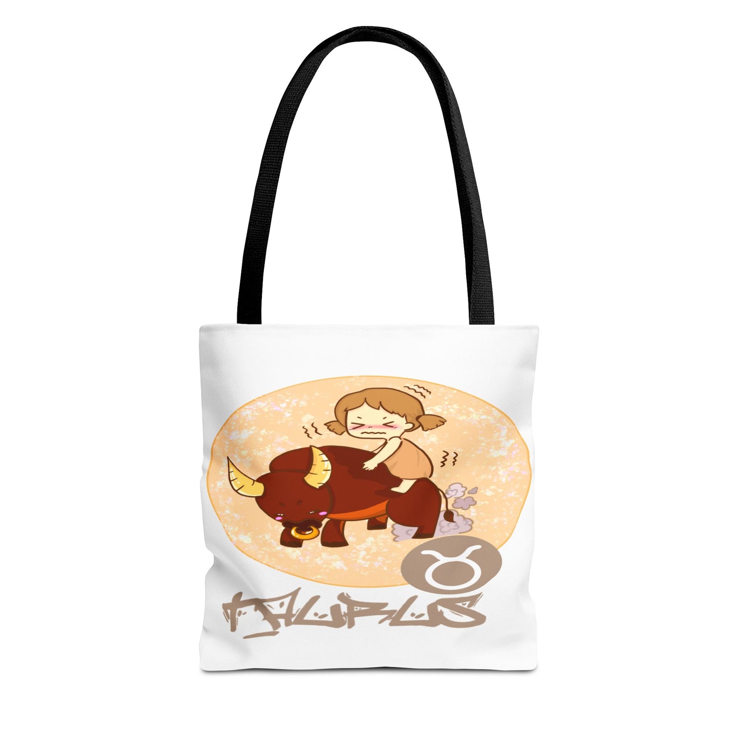 Taurus Chibi Girl & Bull White Tote Bag, 3 Sizes